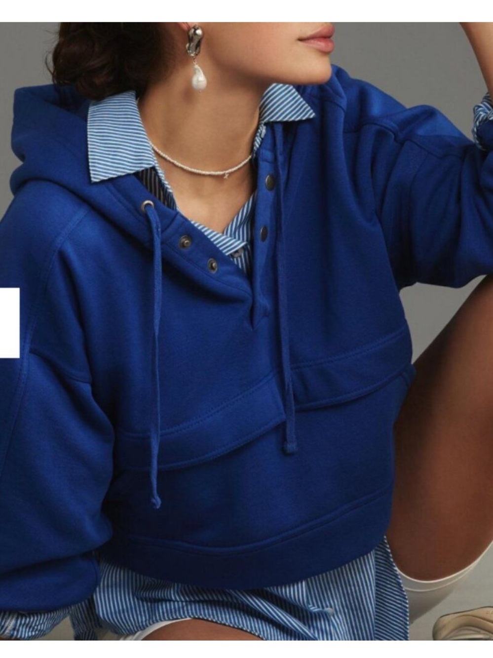 Daily Practice by Anthropologie Henley Hoodie Size 3X - blue